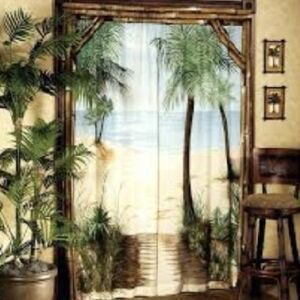BAMBOO BEACH SCENE Window Art Curtain Drapes